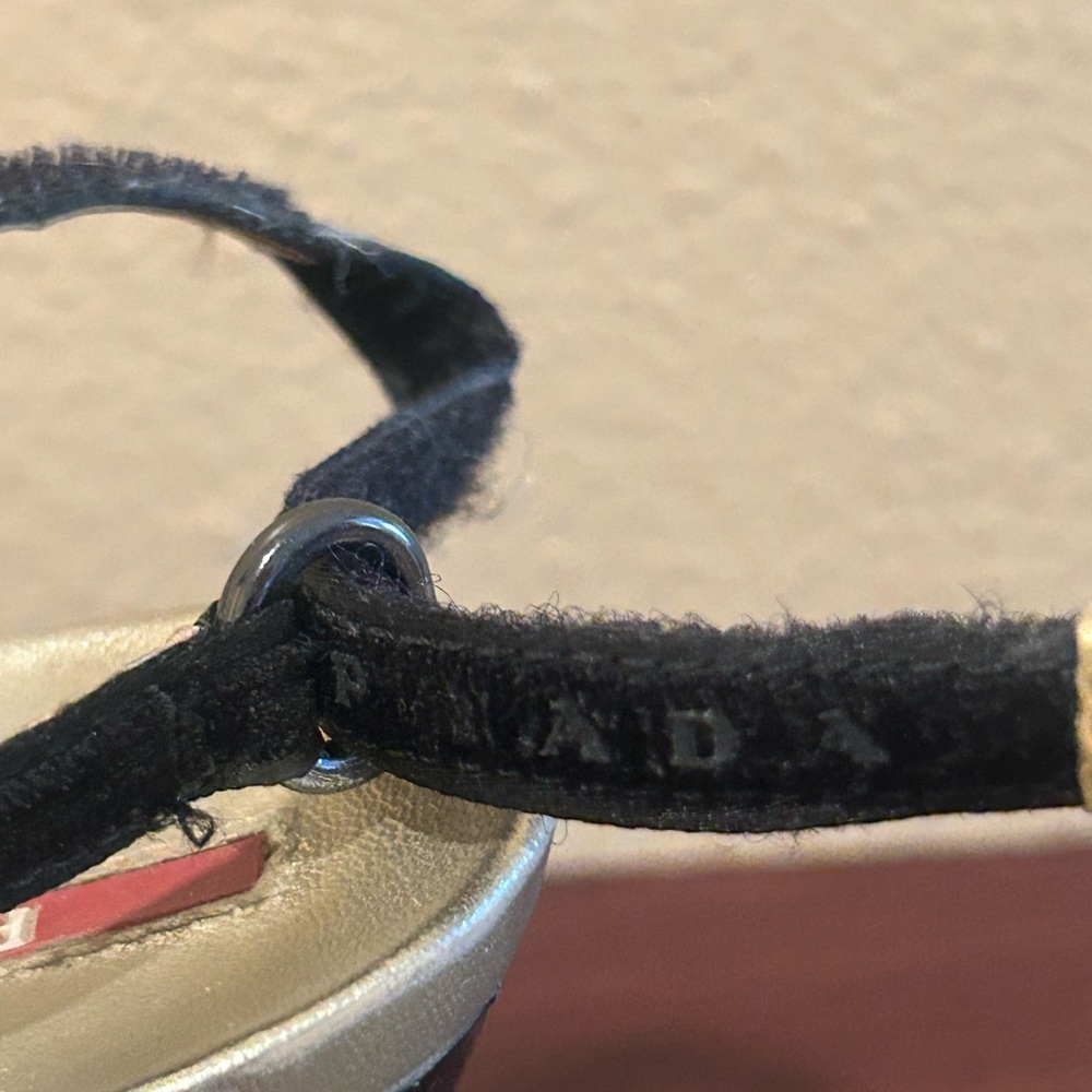 Prada Black and Gold Wedge Sandals - Picture 6 of 6